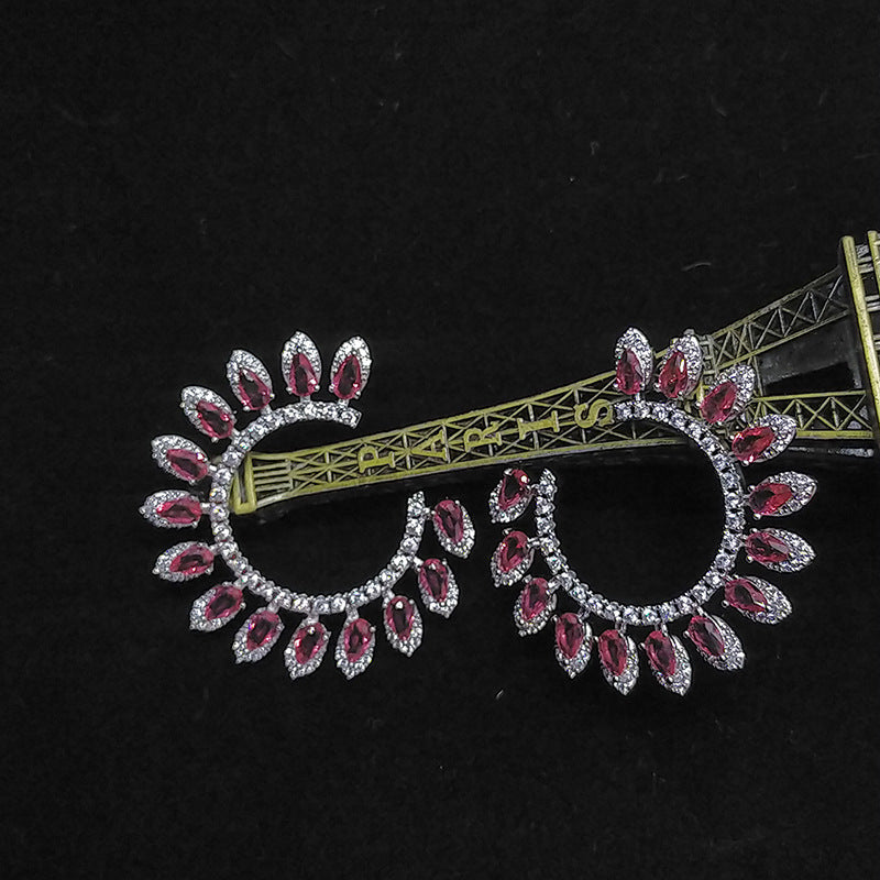 C- Shaped Zircon Earrings Handmade Inlaid Fashion Leaves Popular Products For Women