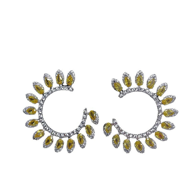 C- Shaped Zircon Earrings Handmade Inlaid Fashion Leaves Popular Products For Women