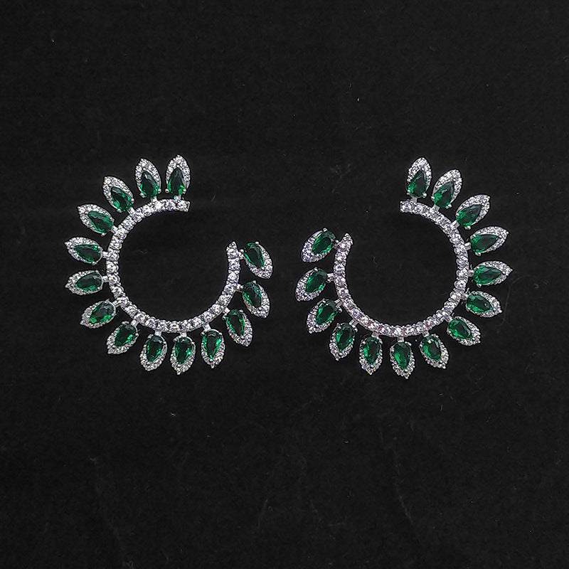 C- Shaped Zircon Earrings Handmade Inlaid Fashion Leaves Popular Products For Women