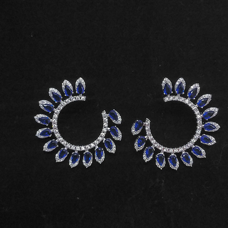 C- Shaped Zircon Earrings Handmade Inlaid Fashion Leaves Popular Products For Women